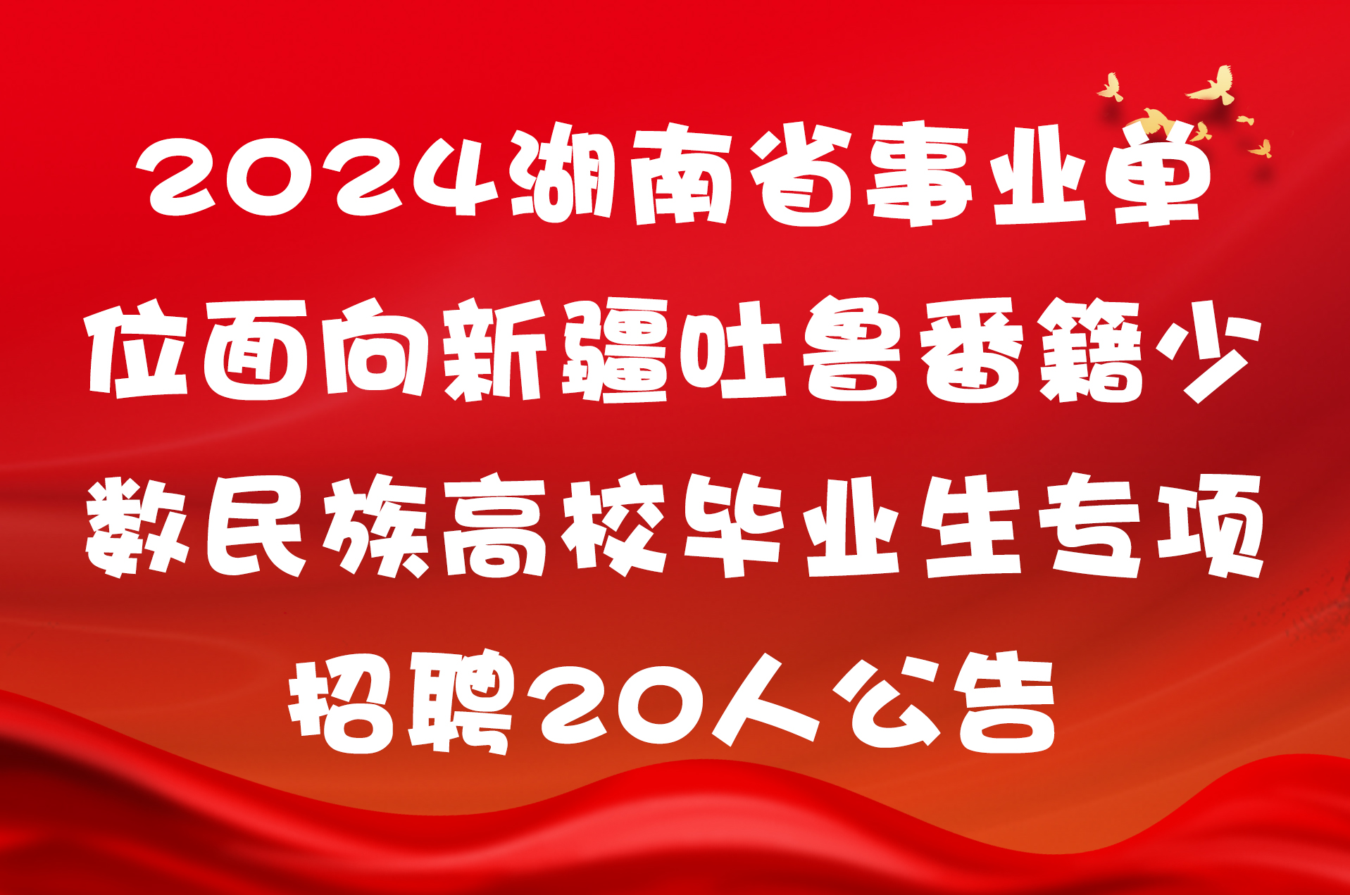 2024湖南省事业单位面向新疆吐鲁番籍少数民族高校毕业生专项招聘20人公告