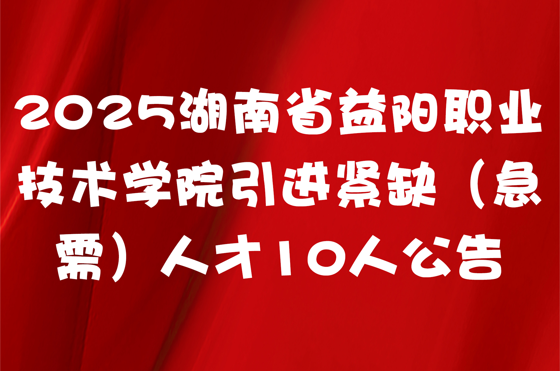 2025湖南省益阳职业技术学院引进紧缺（急需）人才10人公告